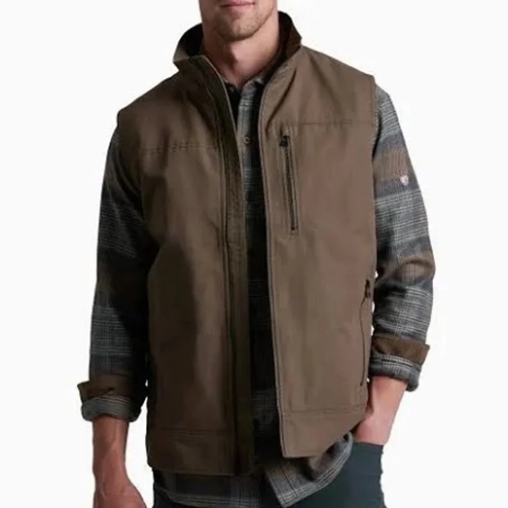 Kuhl Burr Lined Vest Mens XL Teak Brown Canvas Full Zip Workwear Outdoor 1039